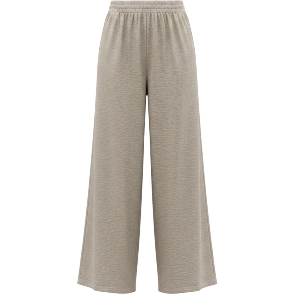 Zara Women Taupe Beige Crinkle Textured Wide Leg Elastic Waist Pants Small